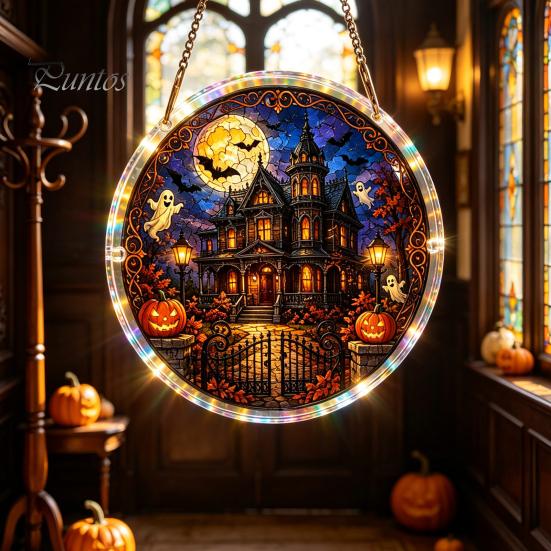 Creative Decompressing Puzzle Halloween Acrylic Sun Catcher, DIY Spooky Suncatcher Kit, Hanging Decor Gothic Stained Glass Window Ornament for