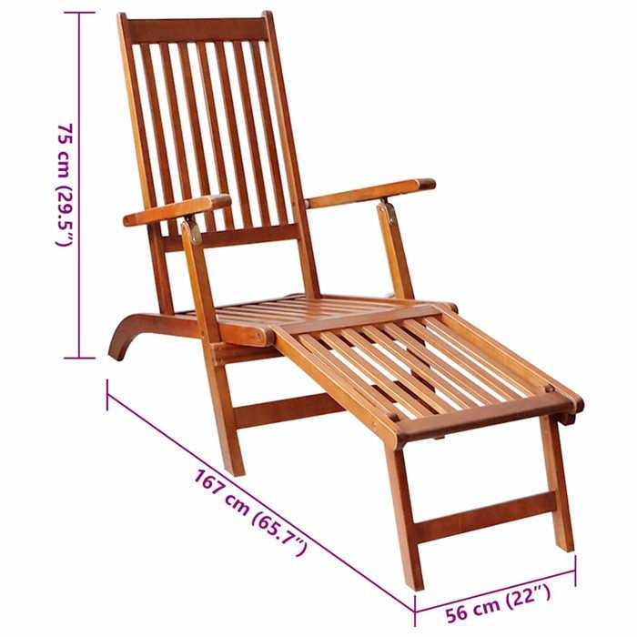 VidaXL Acacia Solide Chaise de Terrasse avec Repose-pied et Coussin Chaise Longue d'Extérieur Bain de Soleil de Terrasse 3064028