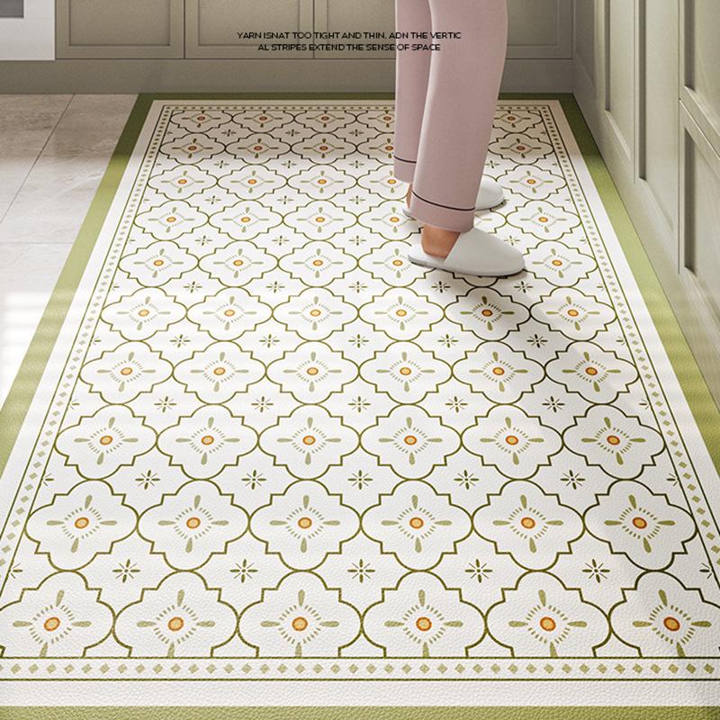 Non-Slip, Oil-Proof PVC Kitchen Floor Mat - Stain-Resistant, Easy-Clean, Full-Coverage Leather