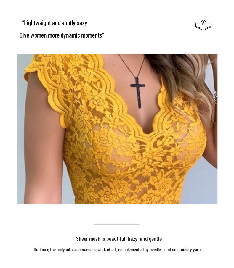 2023 Krajkové tričko s V výstřihem a průhlednými partiemi - Sexy top (B3067)