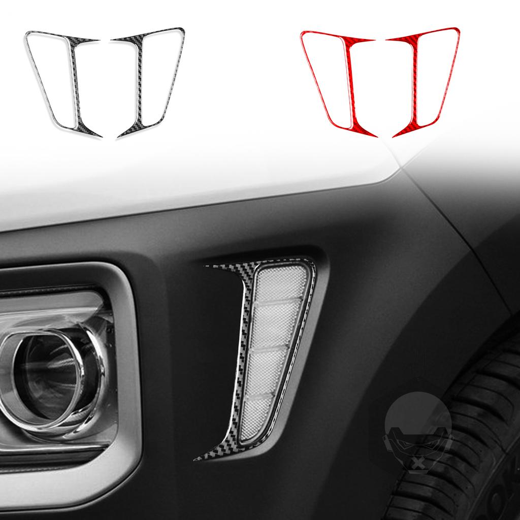 For Hyundai Kona 2018— Car Accessories Carbon Fiber Exterior Front Lamp Sides Frame Decals Cover Trim Sticker Modification