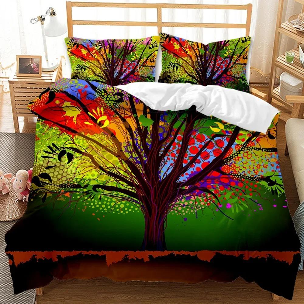 Träd Påslakan Bohemisk Skog Lyckoträd Täcke Örngott Sängkläder Set Twin Dubbel Queen King Size Polyester Täcke