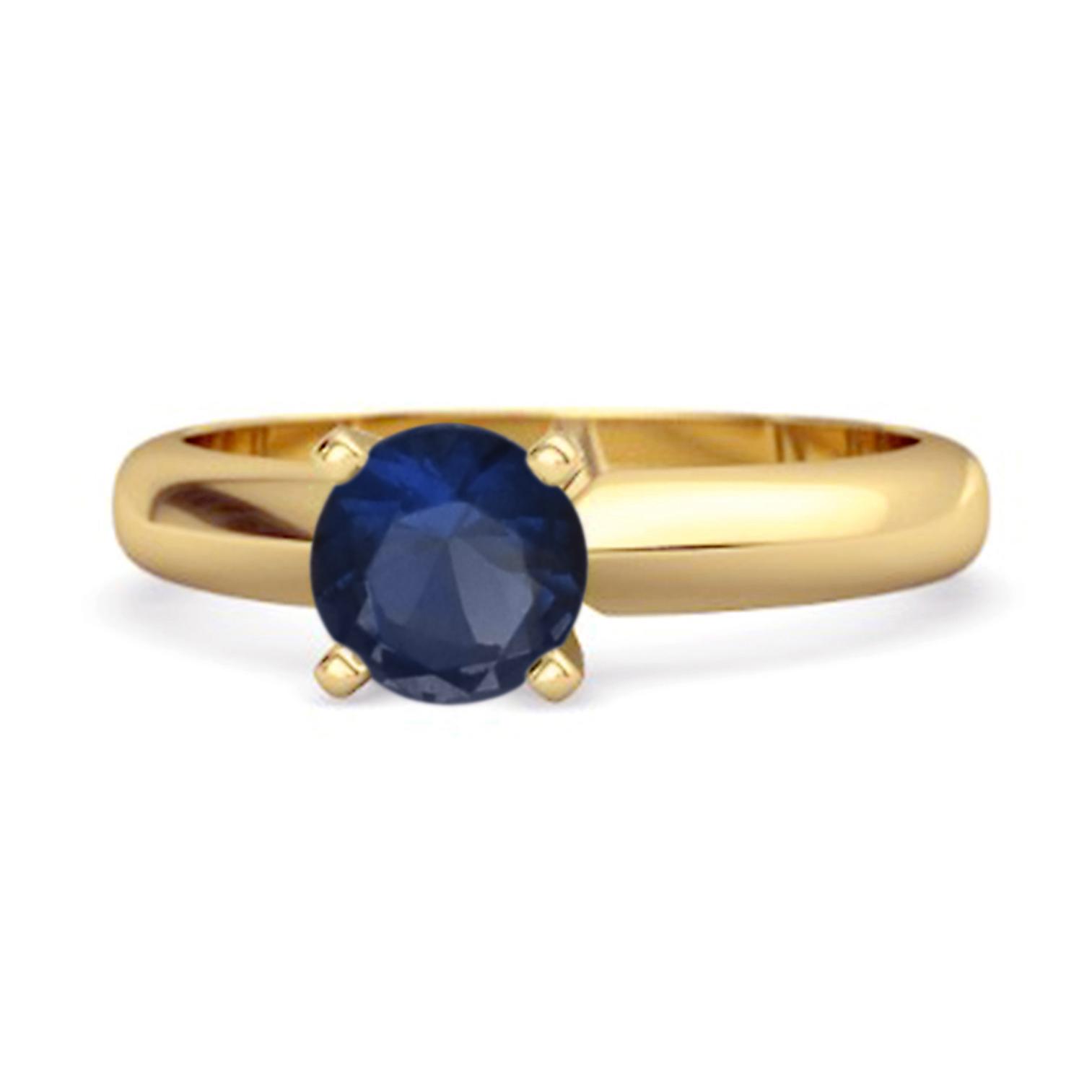 Blue Sapphire Round Solitaire Ring - 925 Sterling Silver Gold Vermeil 11