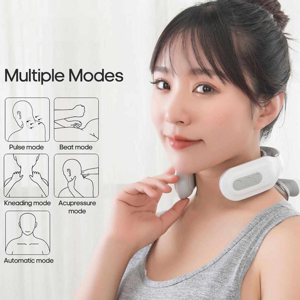 4-Head Cervical Spine Massager Strength Adjustment USB Rechargeable Intelligent Pulse Heating Neck