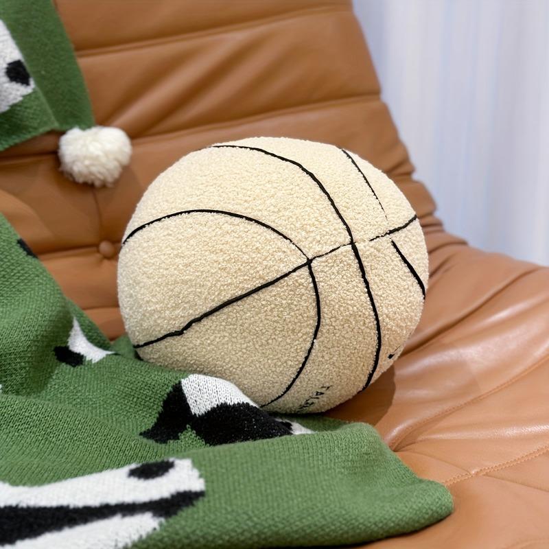1pcs Teddy Plush Basketball Shape Pillow with Letter Embroidery PP Cotton Filled Novelty Cushion for Sports Decor Gift for Fans