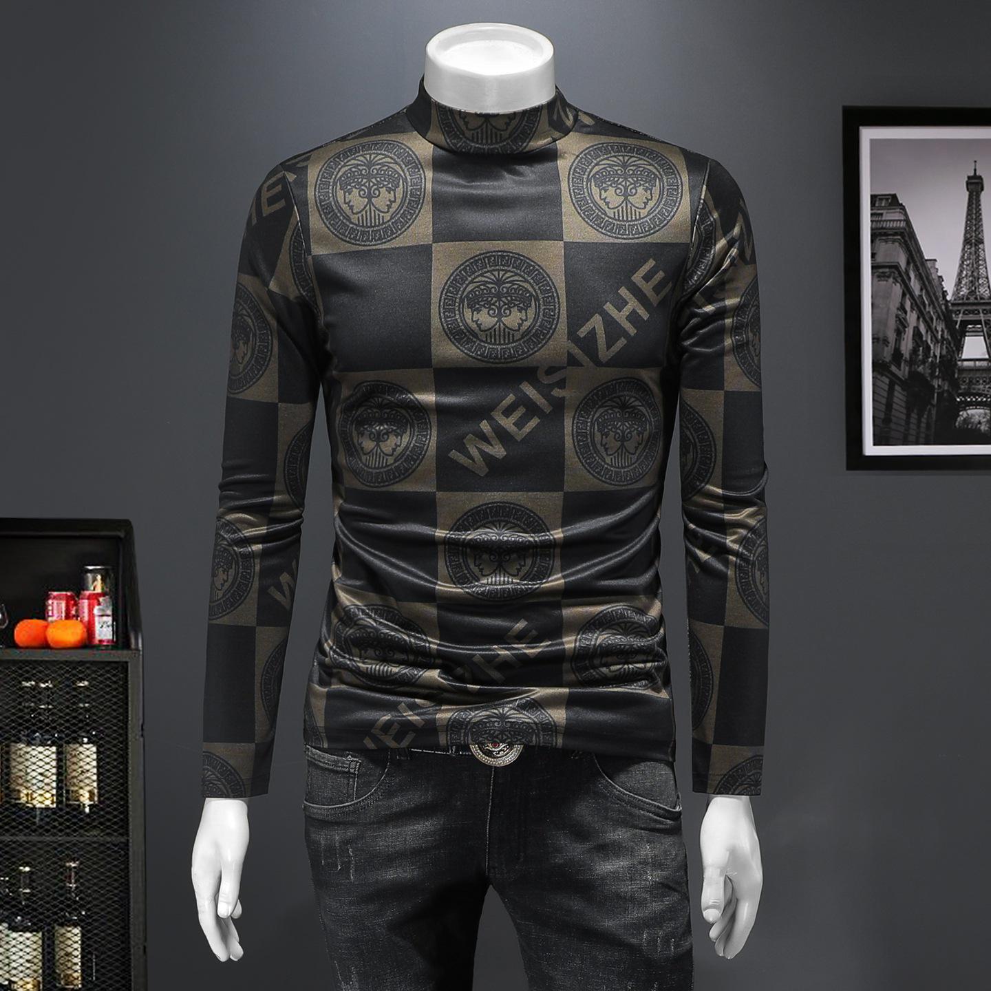 

Autumn Men s Plaid Round Neck Hoodie, Casual Luxury Print Design, Versatile Fashion Layer L