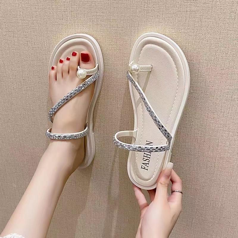 Diamond slippers for women with skirts French sandals fashion rhinestone soft sole super fairy summer out beautiful sandals