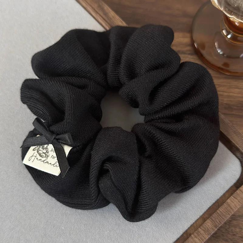 

Tie Set with Vintage Butterfly Bow, Fabric Patch Large Intestine Design Knitted Bun Headband and Low Ponytail Hair Rope чорний