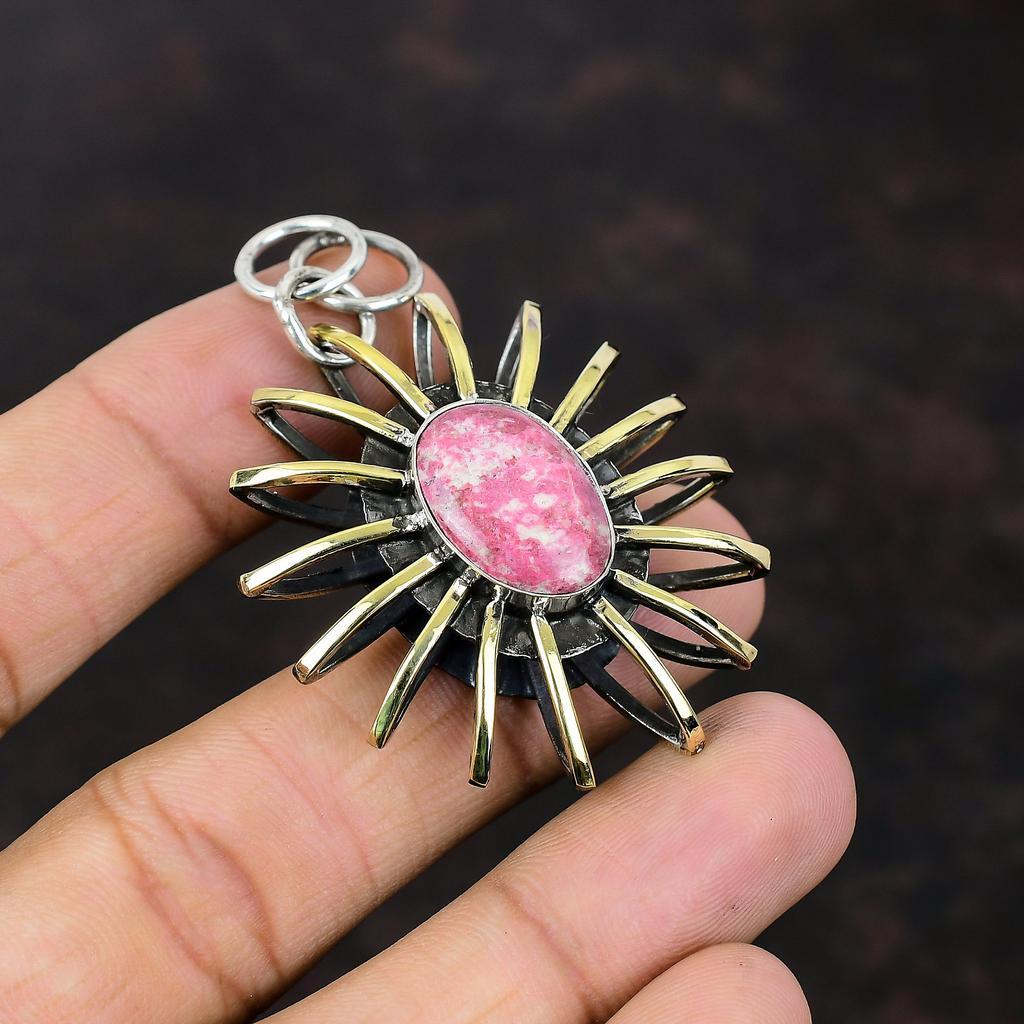 Thulite Pendant 925 Sterling Silver Pendant Unique Gemstone Handmade Jewelry 18K Gold Plated Pendant Cage Pendant Statement Jewelry For Gift