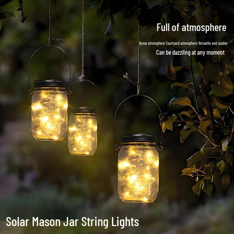 Waterproof Solar Mason Jar Lamp: Outdoor Hanging Tree Light for Night Markets, Garden, and Courtyard Decoration