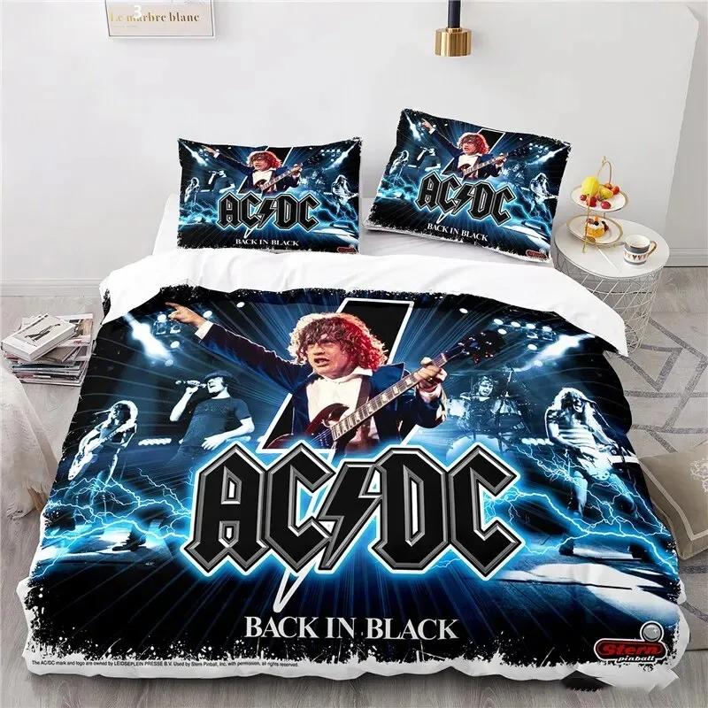 

3D Принт Рок-гурт AC/DC Комплект постільної білизни Подвійний Твін Кінг Підковдра Ковдра Наволочка Хлопчики Дівчата Дорослі Спальня EU Single 135x200cm