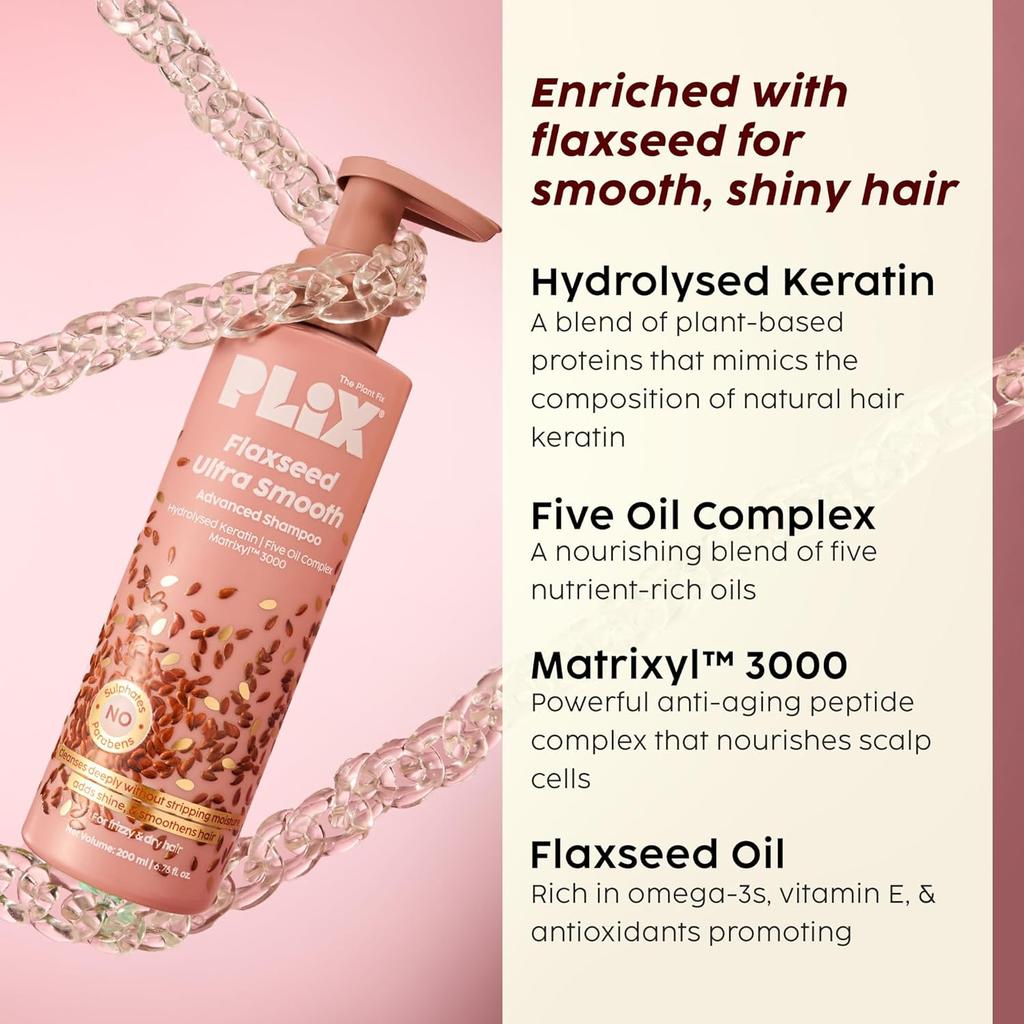PLIX The Plant Fix Flaxseed Ultrasmooth Shampoo 200ml Pack of 1 For Smooth Shiny Hair Men Women