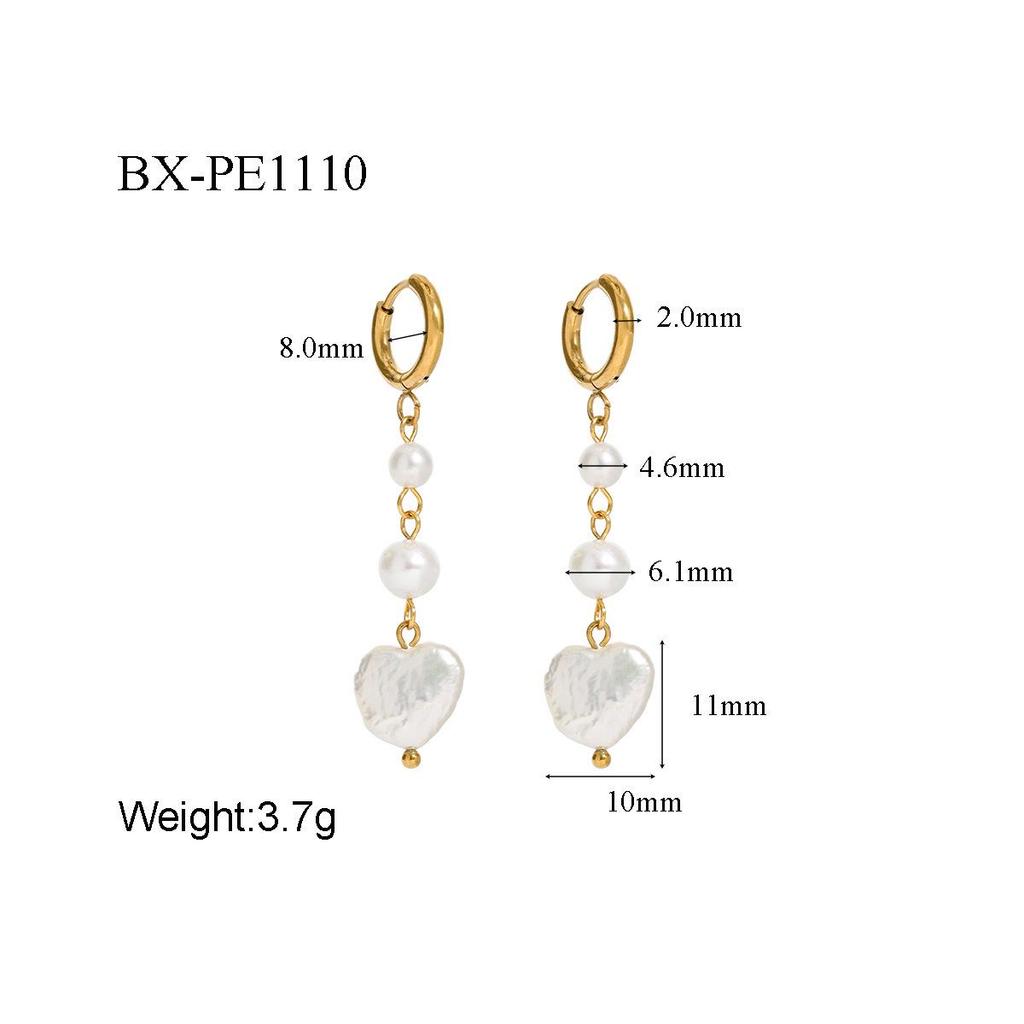 European Baroque Freshwater Pearl Tassel Hoop Earrings, Stainless Steel Gold-Plated, Face-Slimming Ear Jewelry for Women