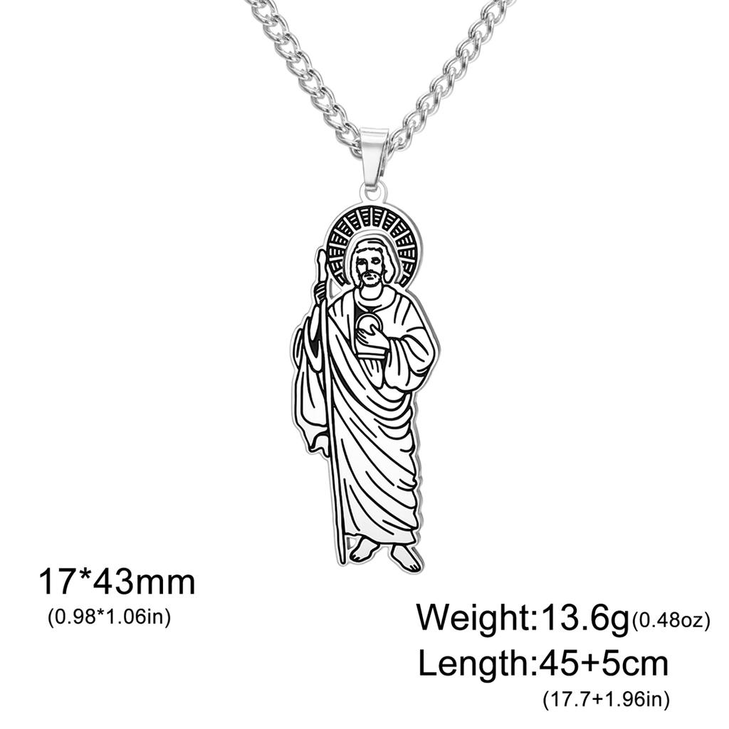 EUEAVAN Saint Jude Necklaces Stainless Steel 18K Gold Plated San Judas Tadeo Pendant Necklace Apostle of Jesus Jewelry Gift