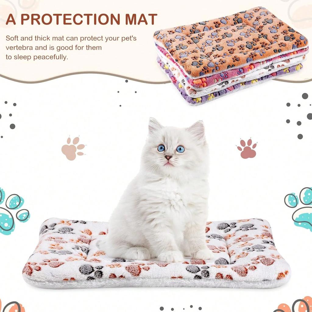 4 Pack Ultra Soft Dog Cat Bed Mat with Cute Prints Reversible Fleece Dog Crate Kennel Pad Cozy Washable Thickened Guinea Pig Pet Bed Mat