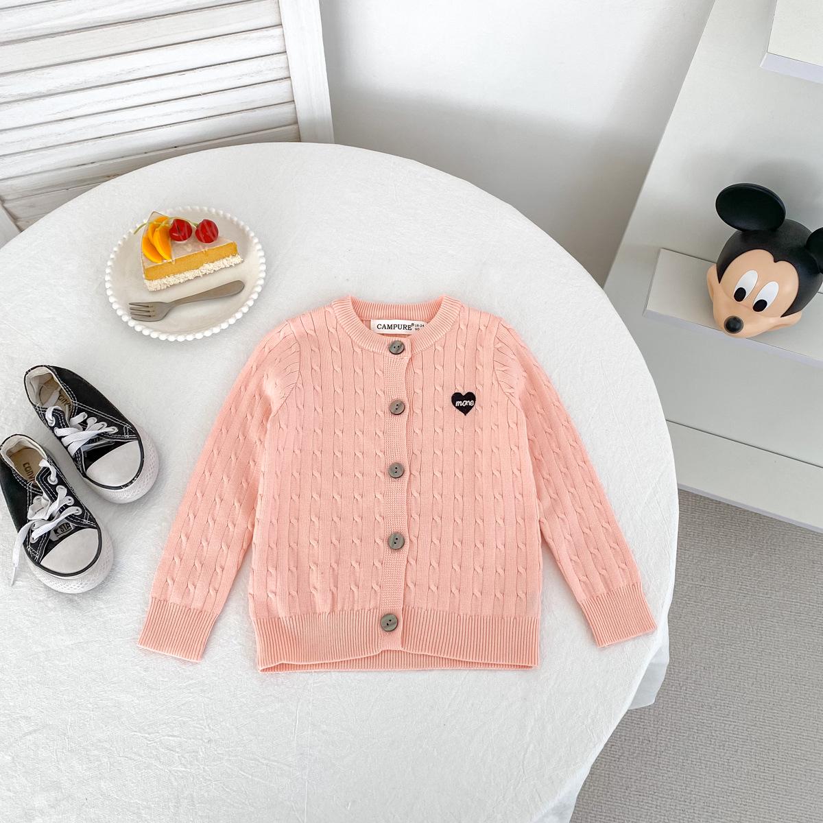 

Toddler Girls Korean Style Heart Stitch Knit Cardigan Sweater - Stylish and Casual 140cm рожевий