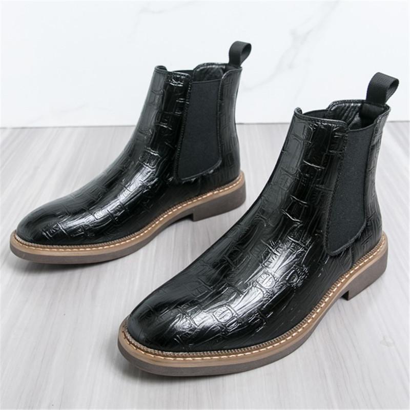 Designer New Men's Quality Pointed Crocodile Pattern Leather Casual Ankle Boot Male Winter High Tops Shoes Zapatos Hombre