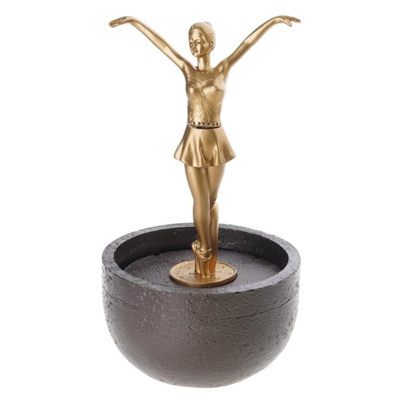Indoor Water Accent Statue with Dancer Figure and Bowl Design for Bedroom Office Shelf Reading Area Side Table and Window Placement