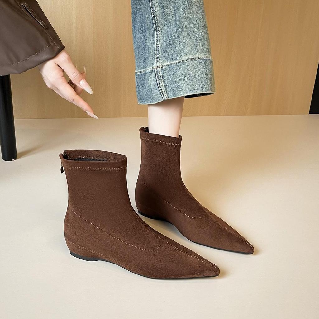 Weiwei Girl Autumn/Winter Suede Pointed Toe Flat Ankle Boots for Women