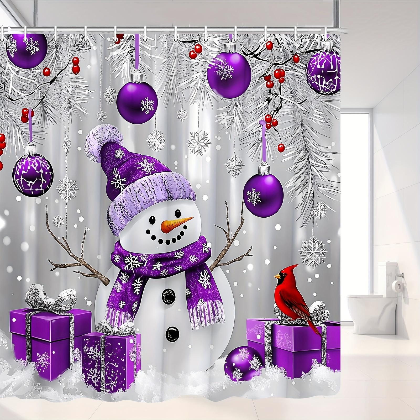 

Праздничная фиолетовая шторка для душа со снеговиком и рождественским шаром - Полиэстер, машинная стирка, включает крючки, декор для ванны и ванной комнаты W120XH180cm