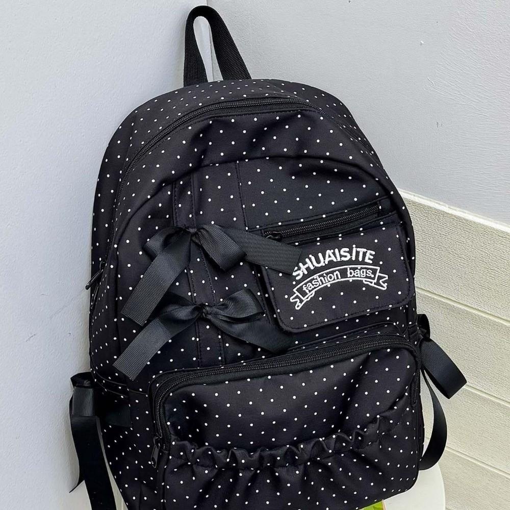 Nylon School Bag Multi-Compartment Daypack Vintage Travel Backpack For Students