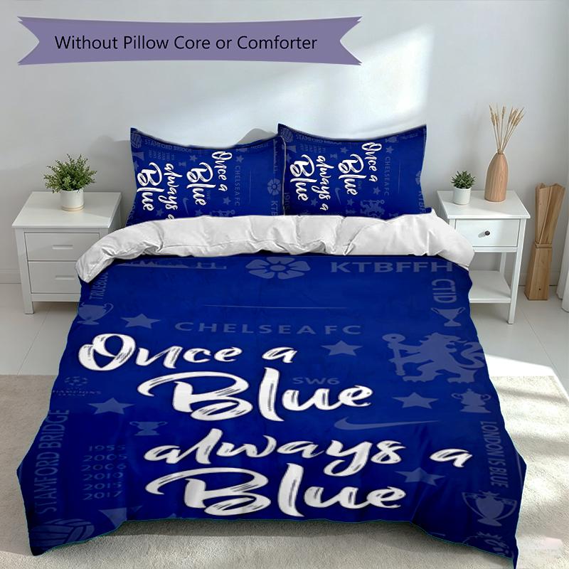 3pcs Chelsea FC Logo Duvet Cover Set, Includes 1 Duvet Cover and 2 Pillowcases,Skin-Friendly&Comfortable Fabric,Suitable Bedding Sets