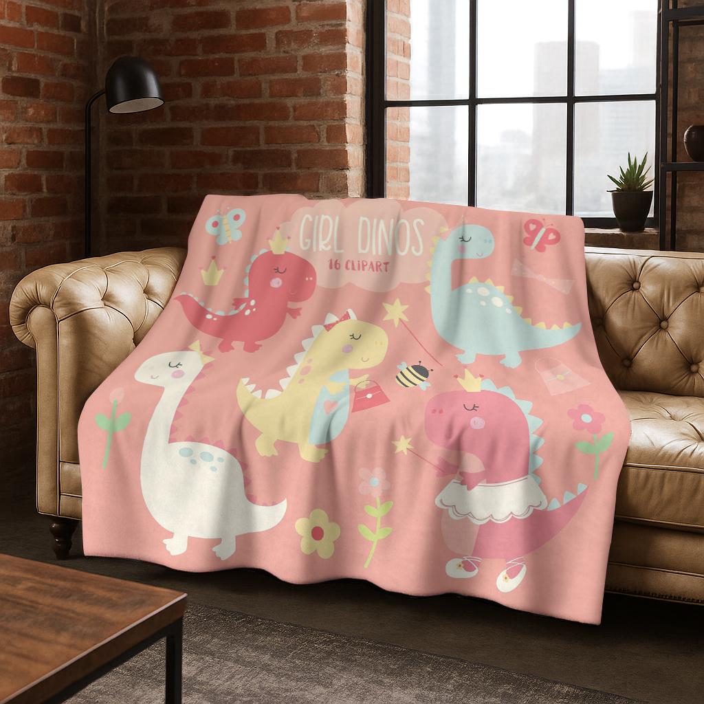 Child Cartoon Dinosaur Space Planet Flannel Blanket Soft Warm Blanket for Bedroom Room Living Room Office Travel Camping Picnic