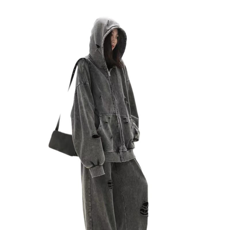 2026 Autumn/Winter Men's Retro Ripped Hooded Sweatshirt - Heavyweight, Loose Fit, Trendy Versatile American Style