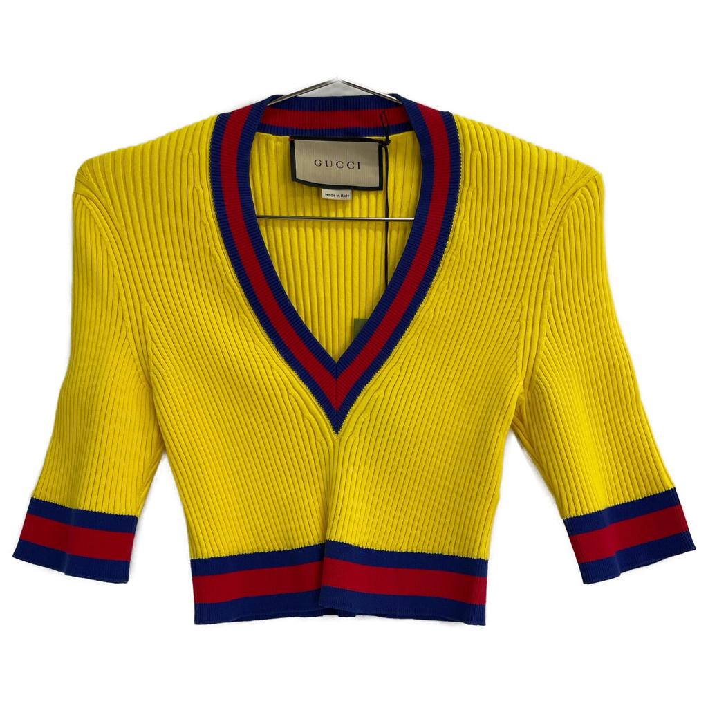 Gucci 756271 Yellow Stretch Viscose Top Cropped V-neck Knit Top Tops M yellowUsed