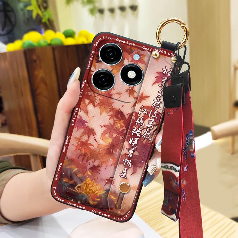 Soft case Fashion Phone Case For Tecno Spark20/KJ5 Lanyard Waterproof Ring Wrist Strap Back Cover Silicone Shockproof