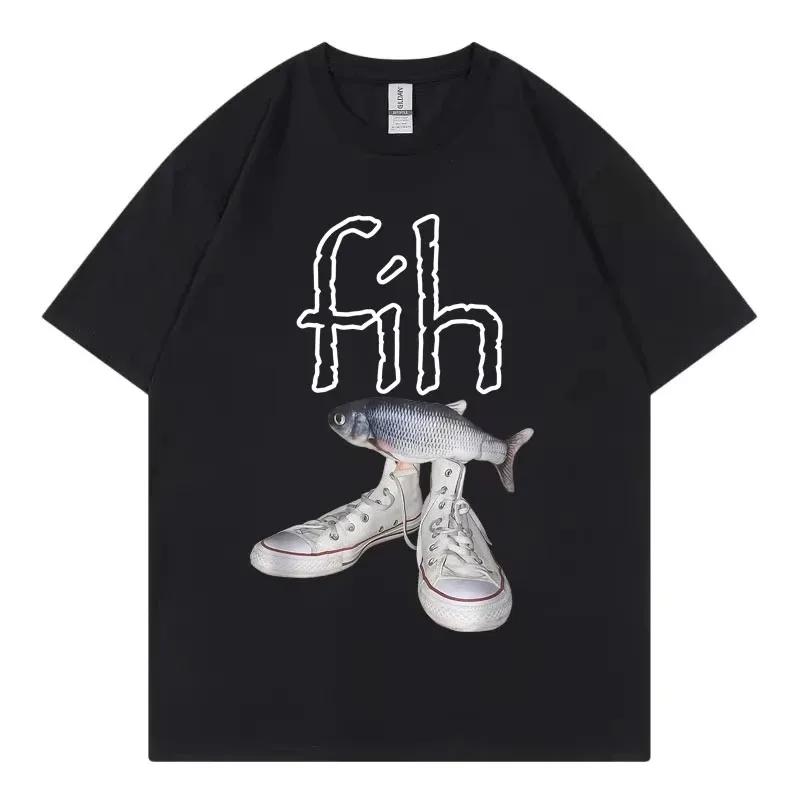

Funny New Style Hot Sale Fih Shoes Graphic T Shirts Misspelled Fish Meme Tshirts Unisex Women Casual Fashion Short Sleeve Tshirt S