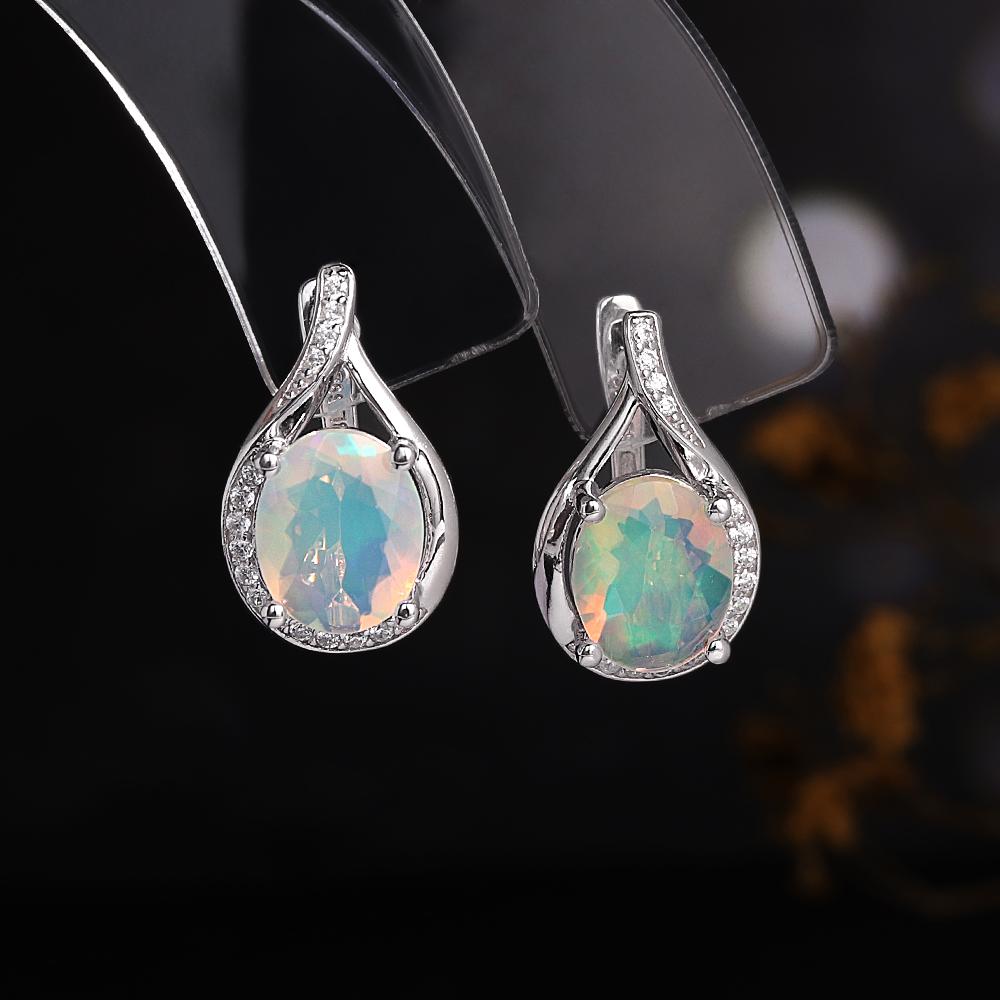 Colorful natural oval 8*10mm ethiopia opal ring earrings 925 sterling silver luxury fine jewelry set for women's engagement gift