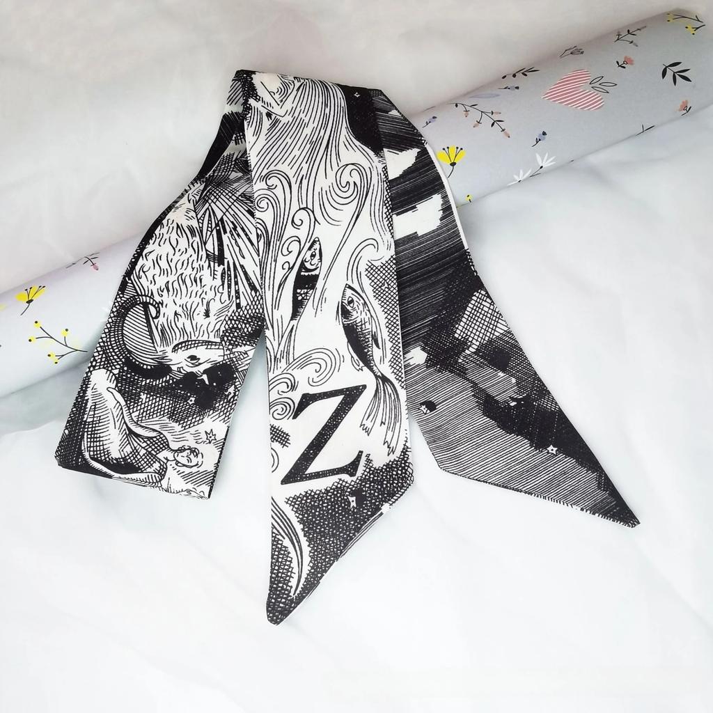Fashion Skinny Scarf Women Luxury Letter Printing Tie Bag Handle Ribbon Hair Band Women's Headscarf New Lady Design Silk Scarves