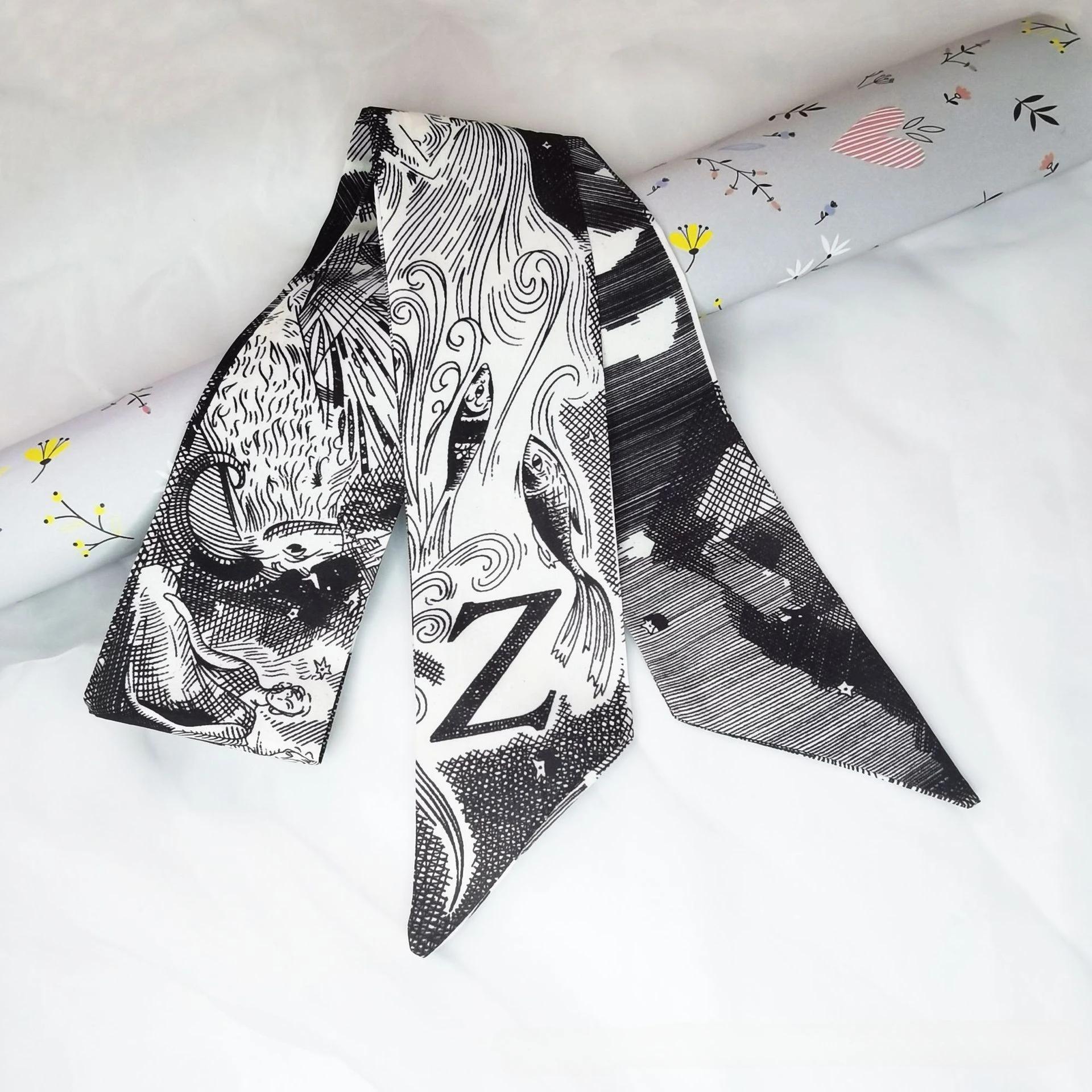 Fashion Skinny Scarf Women Luxury letter Printing Tie Bag Handle Ribbon Hair Band Women s Headscarf New Lady Design Silk Scarves 92x6CM