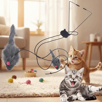 Triangle Hook Simulation Mouse Adjustable Retractable Cat Interactive Elastic Rope Squeaky Hanging Door Kitten Play