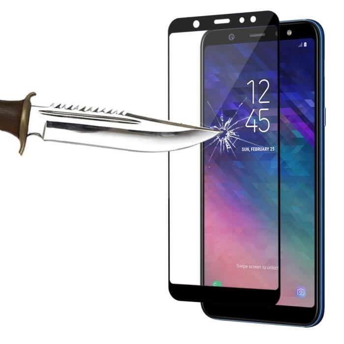 Film de protection d'écran - VCOMP - Samsung Galaxy A6+ - Verre Trempé - Lot de 2 - Noir