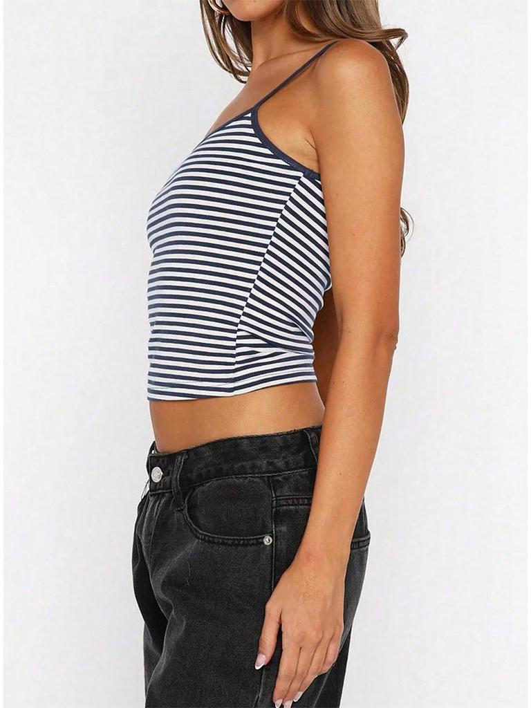 Retro Striped Low-Cut High-Waist Slim-Fit Women's Crop Vest - 2026 Spring/Summer Collection