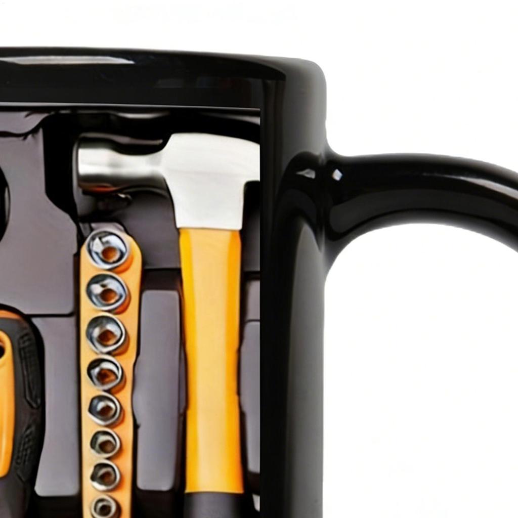 11OZ Coffee Mug Toolbox Design Wrench Pattern Mechanic Water Cup Ceramic Mechanic Mug Themed C-Shaped Handle Car Mechanic Gift