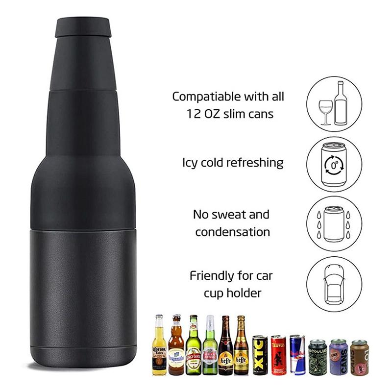 New 2 In 1 Beer Can Holder Vacuum Insulated Double Walled 304 Stainless Steel Beer Bottle Holder with Opener Beer Cooler 12oz