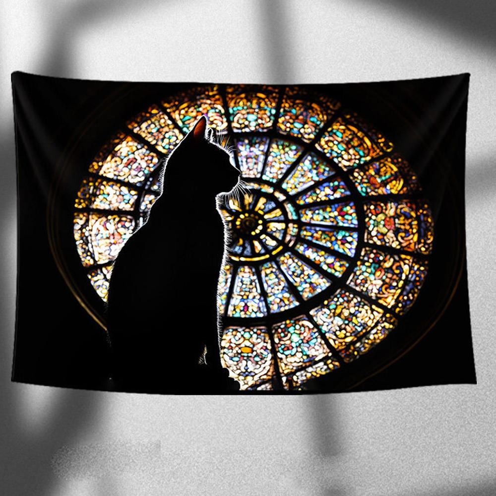 Church Cat Ins Style Tapestry Dark Atmosphere Healing Wall Hanging Background Cloth for Bedroom Decoration