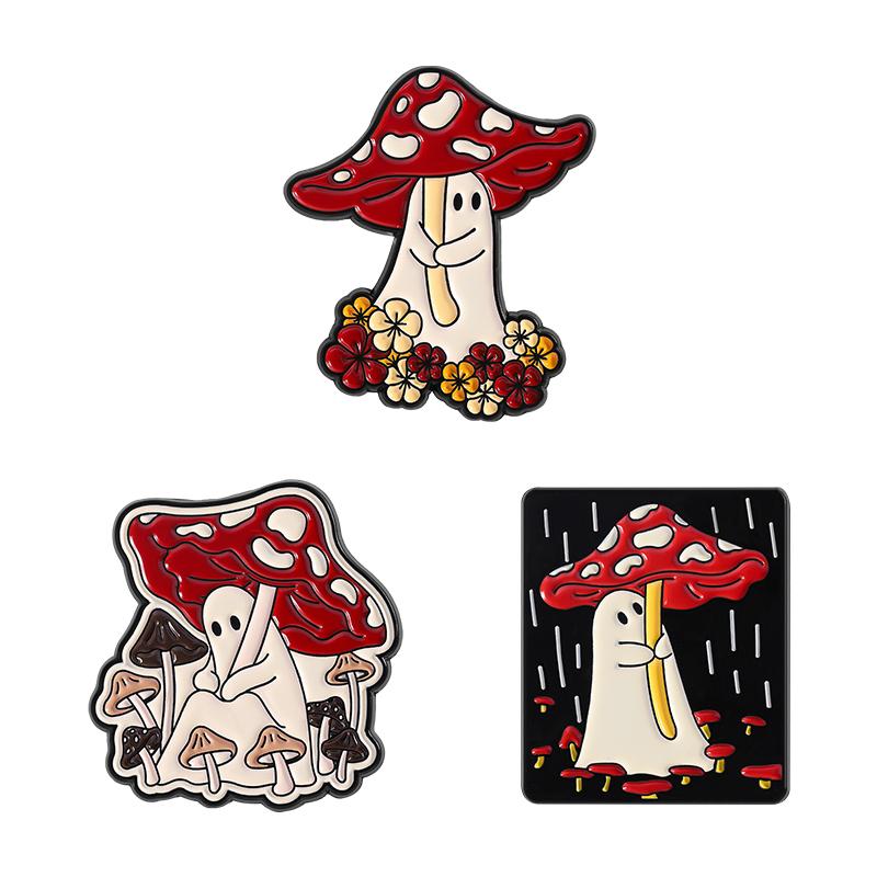 Halloween Ghost Mushrooms Enamel Pins Custom Mushroom Cap Brooches Lapel Badges Clothes Punk Jewelry Gift for Kids Friends
