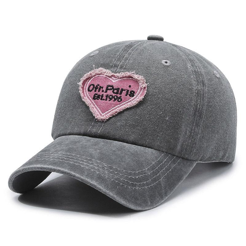 Peaked Cap Men's Sun Hat Retro Spring and Summer Versatile Washed Embroidery Baseball Cap Women's Pink Soft Top Trendy Love New