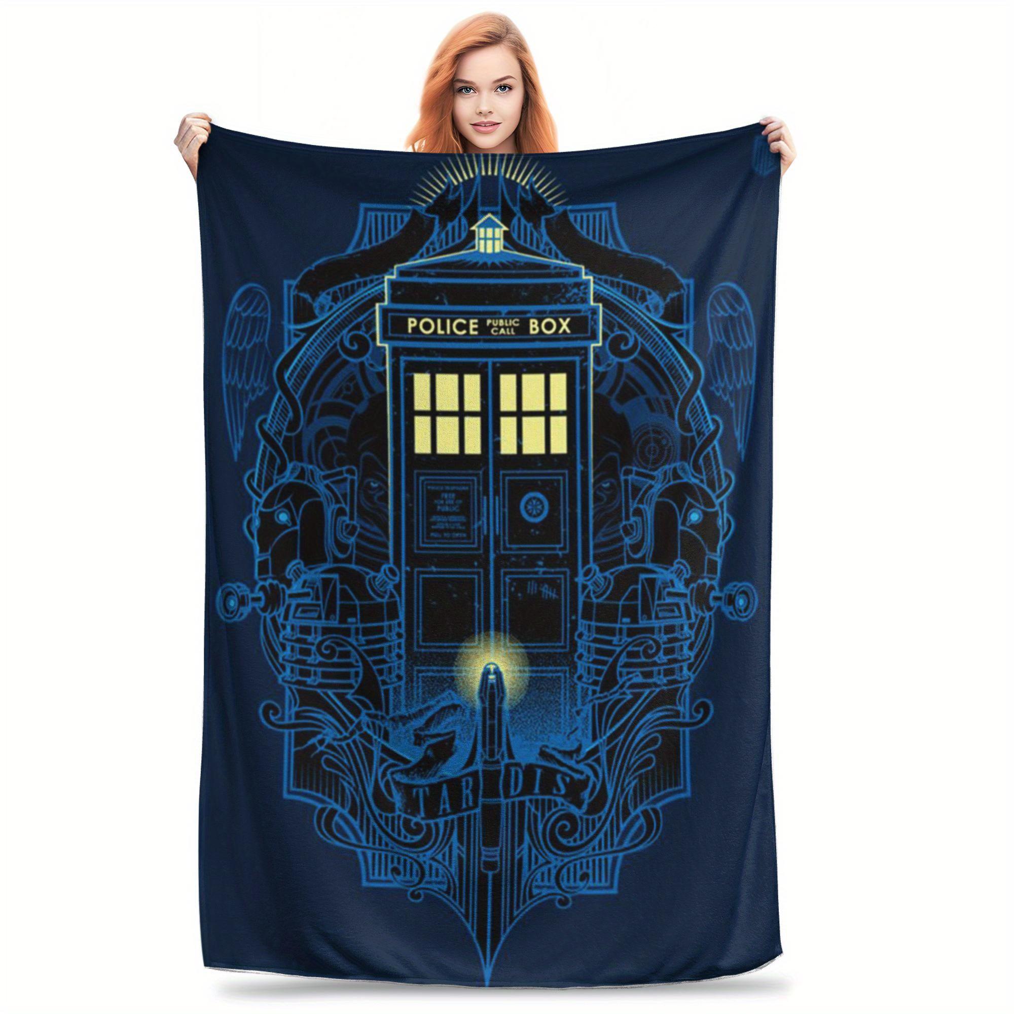 Фланелевое плед Путешественник во времени Мягкий синий дизайн ТАРДИС Уютный комфорт на все сезоны для фаната Доктора Кто Подарок 30x40in