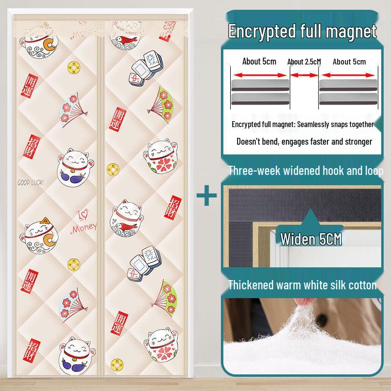 Winter Windproof & Soundproof Magnetic Double-Opening Door Curtain - Thickened, Cold-Proof, Self-Adhesive Cotton for Home
