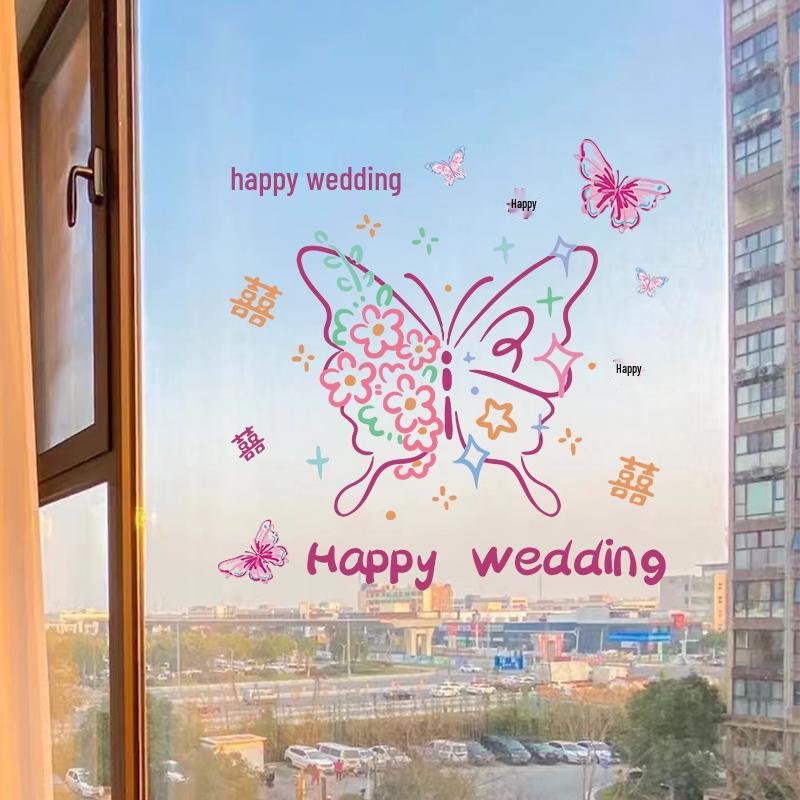 Double-Sided Xi Character Wedding Window Clings Decoration Set