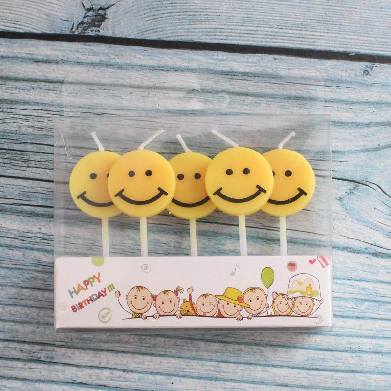 New Korean Ins Birthday Candles 5 Yellow Smiling Cartoon Cute Creative Party Decoration Candles