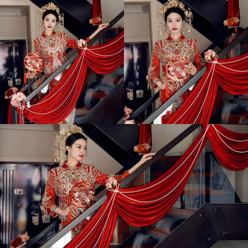 Bridal Stair Railing Drapes & Flower Set for Weddings and Engagements