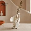Unique Dried Flower Vase 3D Printed Calla Lily Ornament, Elegant Matte Off-White Holder with Stable Spiral Sophisticated Home Accents Base, Minimalist