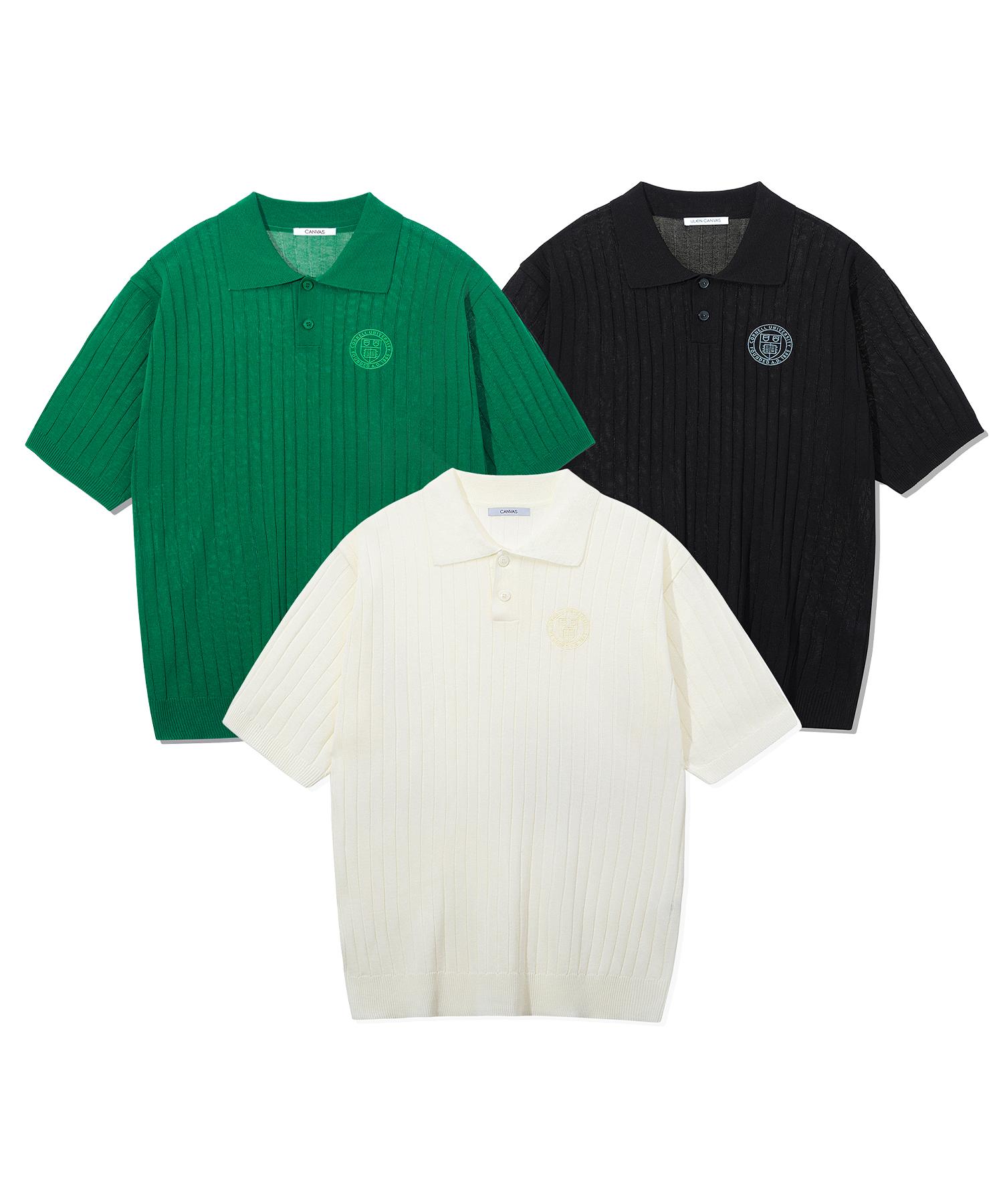 Cornell Basic Logo Embroidered Collared Knit Top (3 Colors) Green/Free