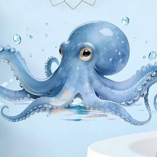 Großer blauer Oktopus Wandaufkleber Meeres Tier Wanddekal Abziehen Und Aufkleben Kunst Wandbild für Badezimmer Küche Wohnzimmer Sommer Wanddekoration